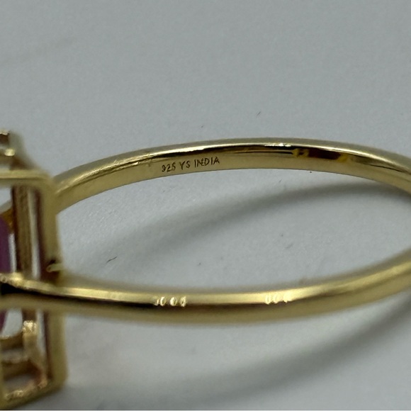 Elegant baguette lab created ruby ring sterling silver 14k gold plated size 8. - Picture 9 of 9